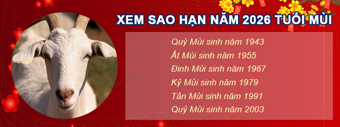 Bảng sao chiếu mệnh năm 2026 của tuổi Mùi