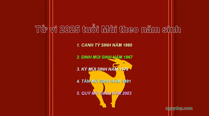 Tử vi 2025 tuổi Mùi theo năm sinh: 1955, 1967, 1979, 1991, 2003