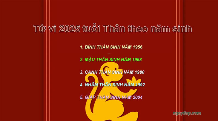 Tử vi 2025 tuổi Thân theo năm sinh: 1956, 1968, 1970, 1982, 2004
