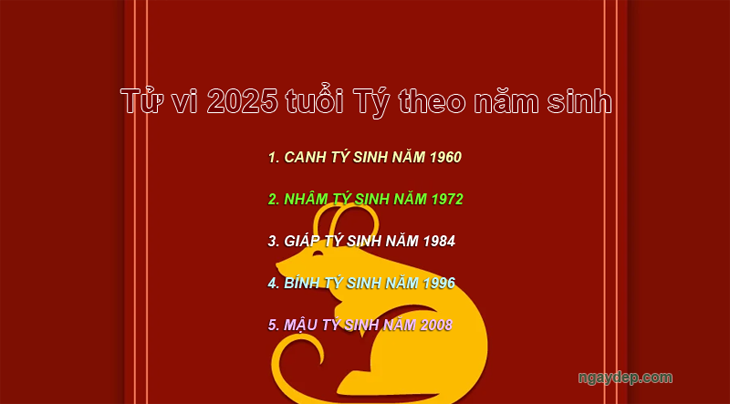 Tử vi 2025 tuổi tý theo các năm sinh 1960, 1972, 1984, 1996, 2008